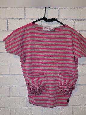 Kid Cute Ture Pink & Gray Metallic Striped Rosette Top - Size 5 New With Tags